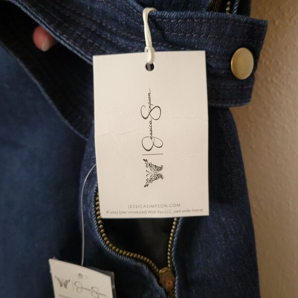 Jessica Simpson Denim Overall Dress 3X Plus Size With Pockets & Smocked Back - Picture 8 of 8